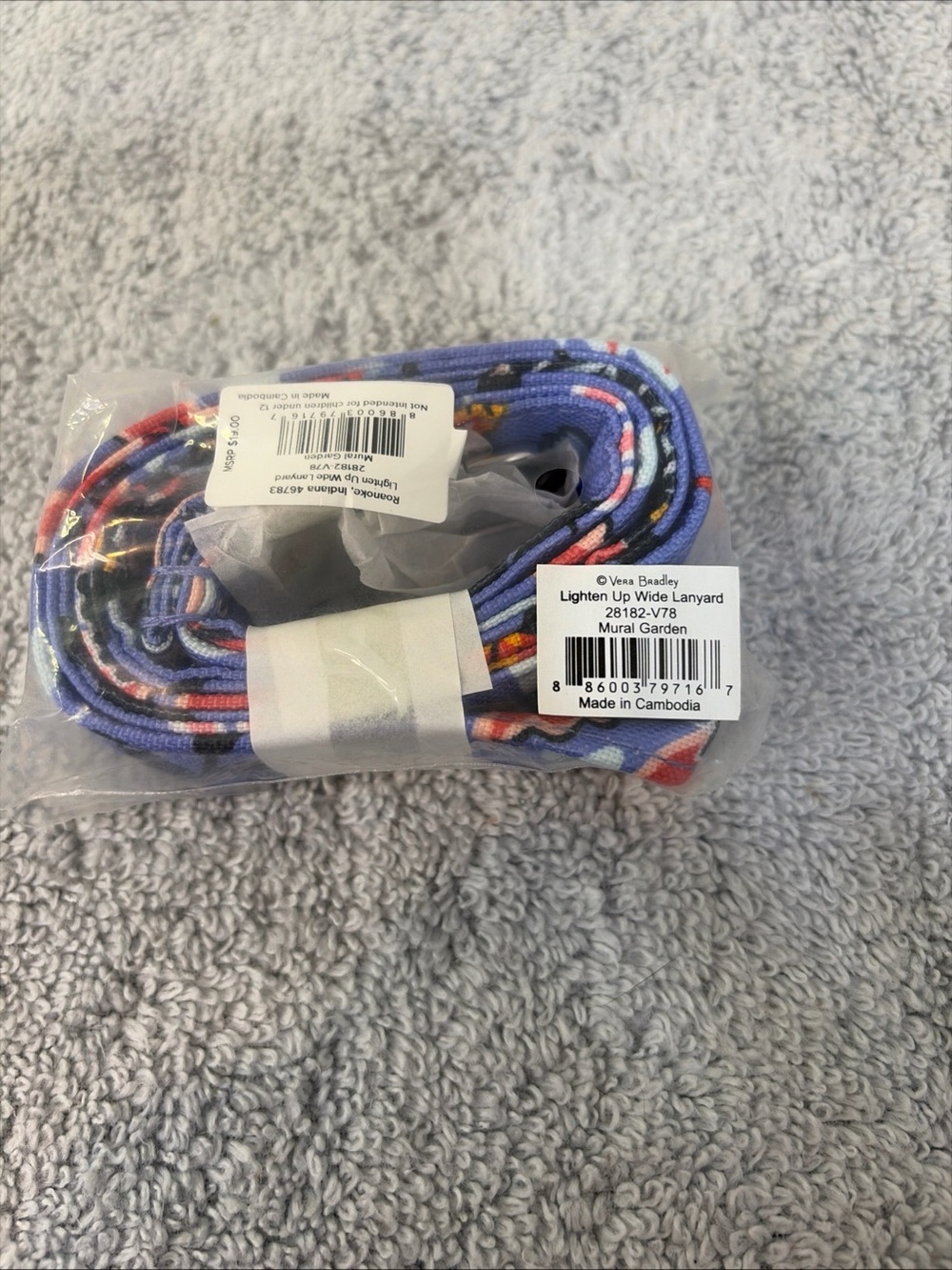 Vera Bradley Lavender Mural Garden Lighten Up Wide Lanyard stk#BS0011